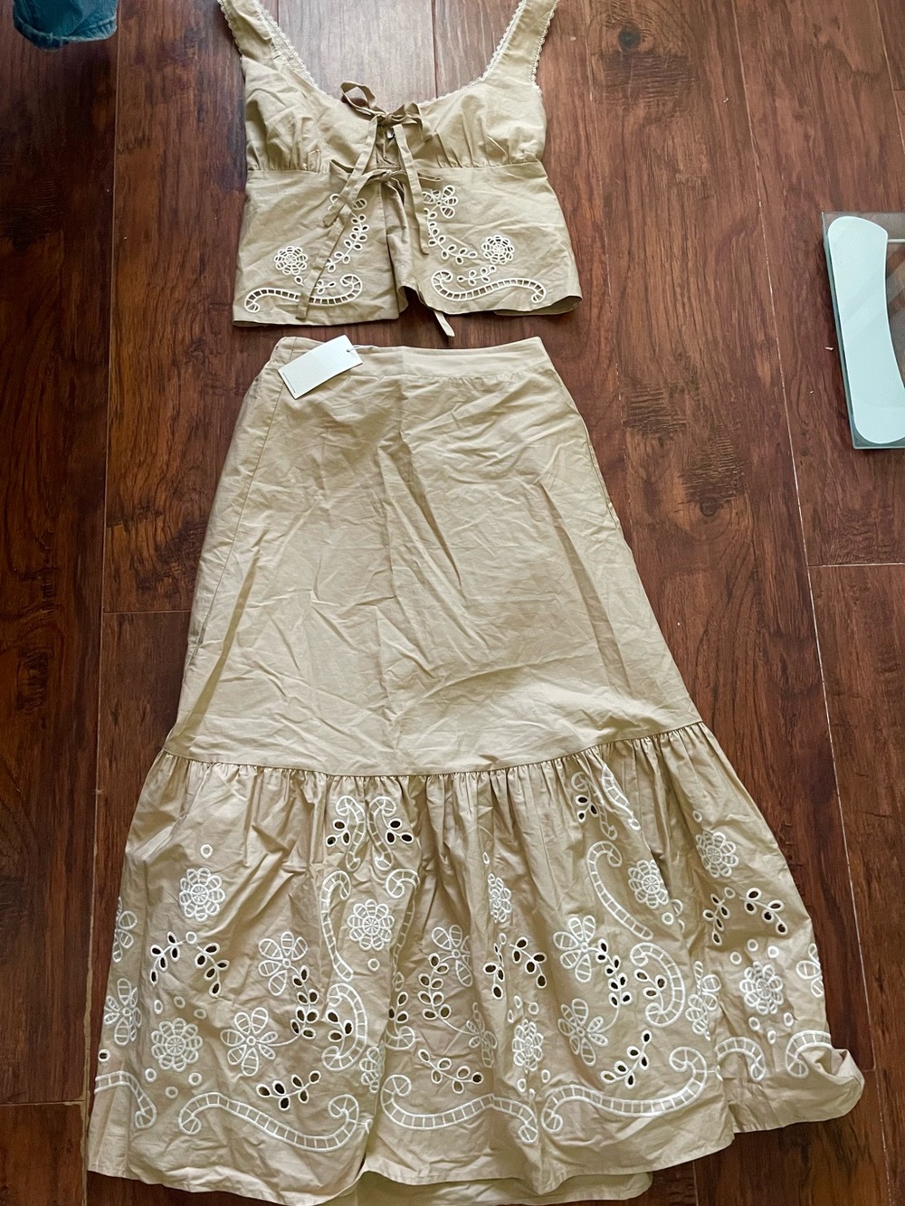 Beige Eyelet Embroidered SET of 2 - Women